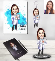 Kişiye Özel Doktor Karikatürlü 5 li Hediye Seti Bayan-2
