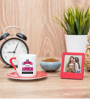 Canım Annem Kırmızı Kahve Fincanı ve Kırmızı Mini Fotoğraf Çerçevesi