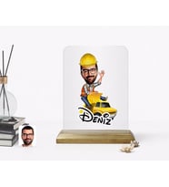 BK Gift Kişiye Özel Erkek Yol Mühendisi Karikatürlü Ahşap Standlı Çerçeve (Beyaz)
