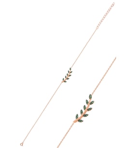 Söğütlü Silver Gümüş rose yeşil taşlı yaprak bileklik