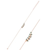 Söğütlü Silver Gümüş rose yeşil taşlı yaprak bileklik
