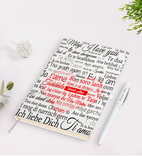 BK Gift Kişiye Özel 100 Dilde Seni Seviyorum Beyaz Defter Kalem Seti
