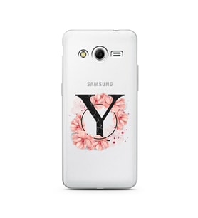Pembe Çiçekli Harf Tasarım Süper Şeffaf Silikon Telefon Kılıfı Samsung Core 2 Y-