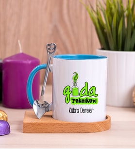 Gıda Teknikeri Ahşap Altlıklı Mavi Kupa Bardak