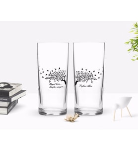 BK Gift Kişiye Özel Renkli Baskılı Hayat Kısa Kuşlar Uçuyor Tasarımlı İkili Rakı Bardağı Seti-1 (Beyaz)