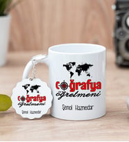 Coğrafya Öğretmeni Beyaz Kupa Bardak Ve Anahtarlık Set