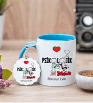 Psikolojik Danışman Mavi Kupa Bardak Ve Anahtarlık Set