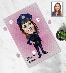 Kişiye Özel Polis Karikatürlü A4 99 Parça Puzzle Bayan-2