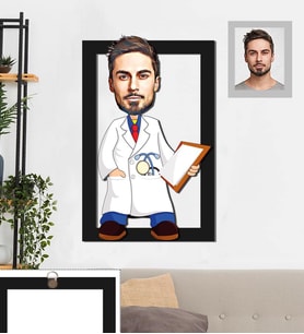 Kişiye Özel Doktor Karikatürlü 3D Ahşap Tablo 30x47 Bay-1