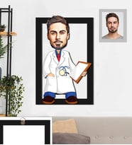 Kişiye Özel Doktor Karikatürlü 3D Ahşap Tablo 30x47 Bay-1