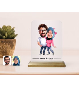 BK Gift Kişiye Özel Sevgililer Karikatürlü Çerçeve-58 (Beyaz)