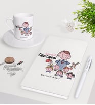 BK Gift Kişiye Özel Anasınıfı Öğretmeni Beyaz Defter Kalem Türk Kahvesi Fincanı Seti-2 (Model 1)