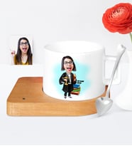 BK Gift Kişiye Özel Avukat Karikatür Ahşap Altlıklı Seramik Fincan  2