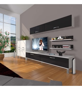 Decoraktiv Eko 6y Slm Std Krom Ayaklı Tv Ünitesi Tv Sehpası (Beyaz-Siyah)