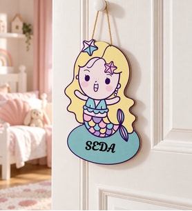 Gifties Balık Kız Temalı Kişiye Özel Kapı Süsü