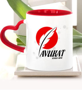 BK Gift Kişiye Özel Mesleki Avukat Kırmızı Kalpli Kupa Bardak  17