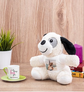Sevgililere Özel Baskılı Yeşil Türk Kahvesi Fincanı ve Peluş Köpek