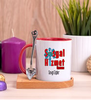 Sosyal Hizmet Uzmanı Ahşap Altlıklı Kırmızı Kupa Bardak