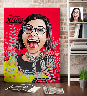 BK Gift Kişiye Özel Bayan Karikatür Kanvas Tablo 70x100cm 8