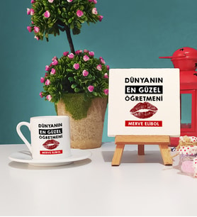 Dünyanın En Güzel Öğretmeni Türk Kahvesi Fincanı ve Dekoratif Taş Baskı Seti