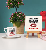 Dünyanın En Güzel Öğretmeni Türk Kahvesi Fincanı ve Dekoratif Taş Baskı Seti