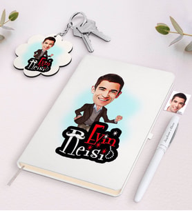 BK Gift Kişiye Özel Evin Reisi Karikatürlü Beyaz Defter Kalem ve Anahtarlık Hediye Seti-2 (Model 1)