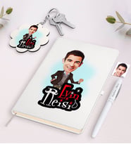 BK Gift Kişiye Özel Evin Reisi Karikatürlü Beyaz Defter Kalem ve Anahtarlık Hediye Seti-2 (Model 1)