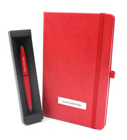 Kişiye Özel Kırmızı Defter & Kırmızı Kalın Tükenmez Kalem Hediye Seti (Kırmızı)