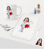 BK Gift Kişiye Özel Bayan Avukat Karikatürlü Beyaz Defter Kalem Kupa Seti - 1 (Model 1)