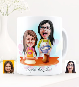BK Gift Kişiye Özel Anne Kız Karikatürlü Beyaz Kupa Bardak - 2