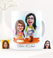 BK Gift Kişiye Özel Anne Kız Karikatürlü Beyaz Kupa Bardak - 2