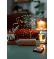 Kişiye Özel 3D Kalp ve Şimşek Masaüstü Led Lamba
