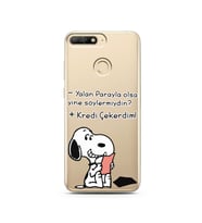 Snoopy Tasarımlı Süper Şeffaf Silikon Telefon Kılıfı Huawei Y6 Prime 2018