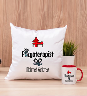 Fizyoterapist Kare Yastık ve Kırmızı Kupa Bardak