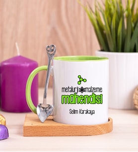 Metalurji ve Malzeme Mühendisi Ahşap Altlıklı Yeşil Kupa Bardak