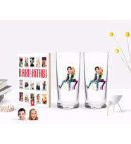BK Gift Kişiye Özel Renkli Baskılı Sevgililer Karikatürlü İkili Rakı Bardağı ve Rakı Cep Kitabı Hediye Seti-35 (Model 1)
