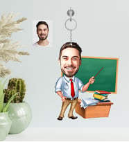 Kişiye Özel Öğretmenler Günü Hediyesi Karikatürlü Ahşap Anahtarlık