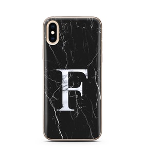 Iphone X Siyah Mermer Harf Tasarımlı Telefon Kılıfı F-Harfi 