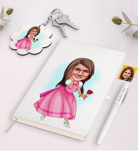 BK Gift Kişiye Özel Kız Çocuk Prenses Karikatürlü Beyaz Defter Kalem ve Anahtarlık Hediye Seti-2 (Model 1)