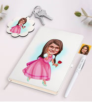 BK Gift Kişiye Özel Kız Çocuk Prenses Karikatürlü Beyaz Defter Kalem ve Anahtarlık Hediye Seti-2 (Model 1)