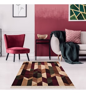 Geometrik Desenli Renk Bloklu Dijital Baskı Yıkanabilir Kaymaz Taban Kilim Model Salon Halısı (Çok Renkli)