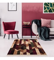 Geometrik Desenli Renk Bloklu Dijital Baskı Yıkanabilir Kaymaz Taban Kilim Model Salon Halısı (Çok Renkli)