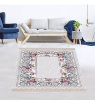 Gül Desenli Çerçeveli Dijital Baskı Yıkanabilir Kaymaz Taban Modern Salon Halı ve Yolluk (Karışık)