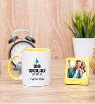 Erkek Almanca Öğretmeni Sarı Kupa Bardak ve Sarı Mini Fotoğraf Çerçevesi