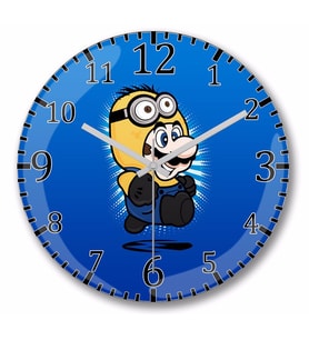 Super Minion Mario Duvar Saati Bombeli Gercek Cam