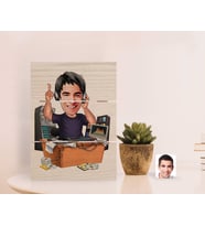 BK Gift Kişiye Özel Erkek Radyocu Karikatürlü Otantik Masaüstü Ahşap Palet Çerçeve-1 (Beyaz)