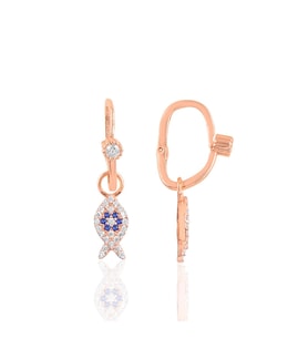 Söğütlü Silver Gümüş rose taşlı balık göçmen küpe