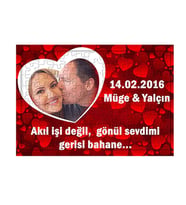 Sevgiliye Kırmızı Kalpler Süslü Fotoğraf ve İsimli Sevgililer Günü Hediyesi Puzzle