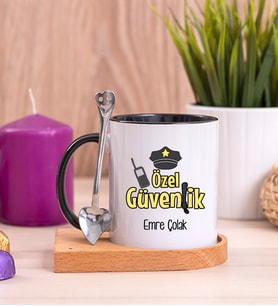 Özel Güvenlik Ahşap Altlıklı Siyah Kupa Bardak