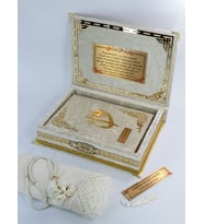 Hediye Kuranı Kerim Seti Kadife Kutulu Krem (Model 1)